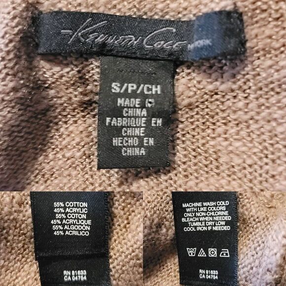Kenneth Cole Rib Knit‎ Detailed Burnout Marbled Open Duster Cardigan Taupe Sz S - Picture 3 of 8